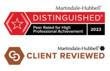Martindale-Hubbell | Distinguished | Peer Rated for High Professional Achievement | 2023 | Client Reviewed